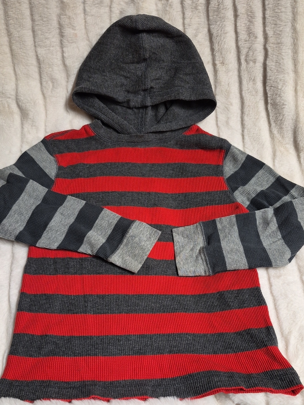 Old Navy Kids Hooded Stripe Sweater in Red and Gray